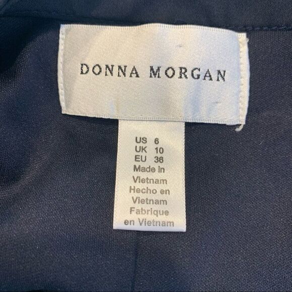 Donna Morgan Navy and Green Geometric Print Dress Size 6 - Picture 9 of 10